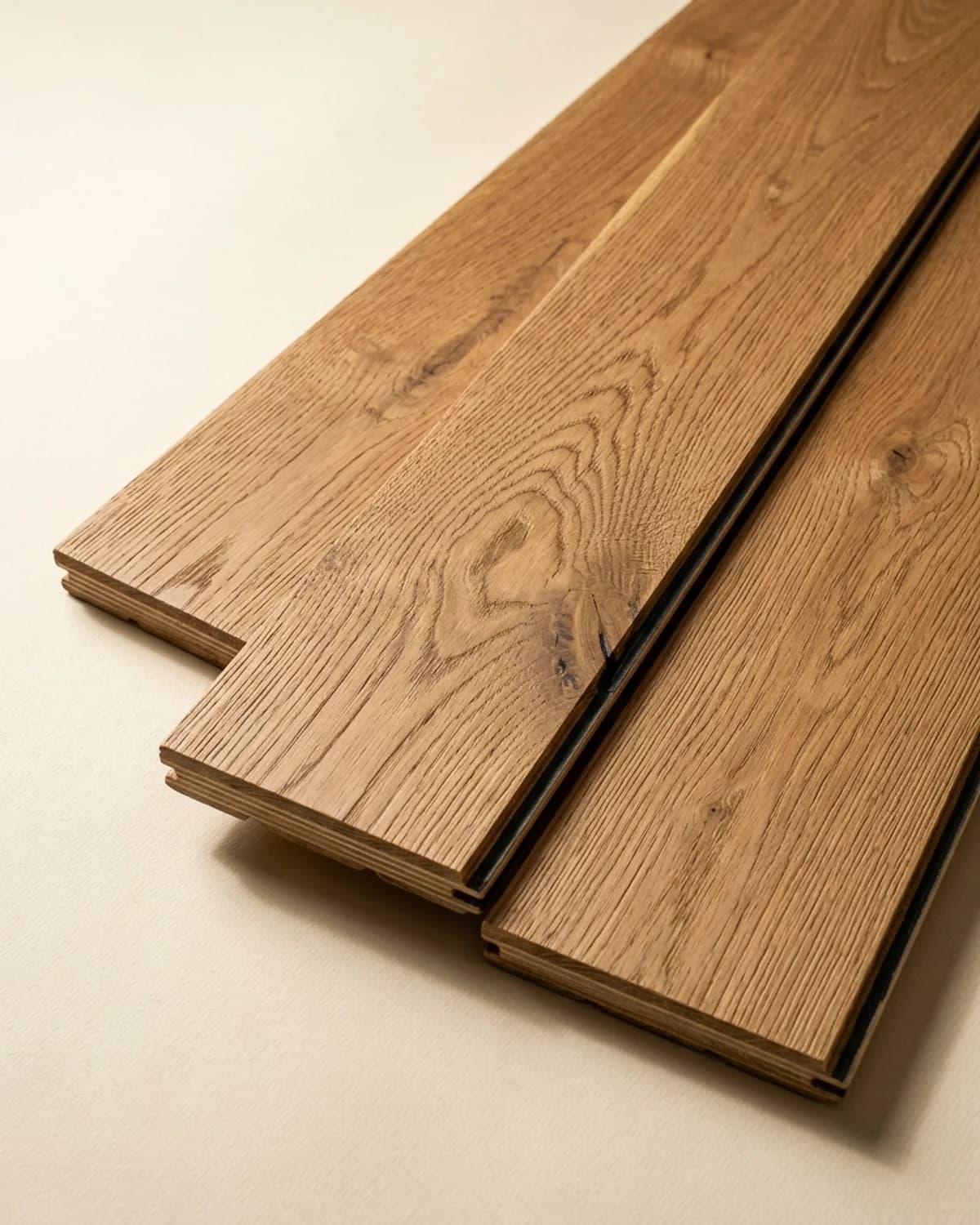 Engineered oak hardwood planks with click-lock profile